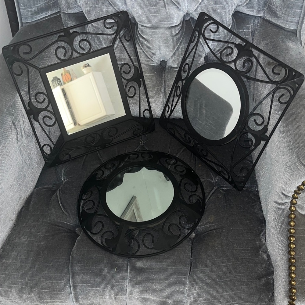 Black Decorative Scroll Wall Mirror - Set of 3